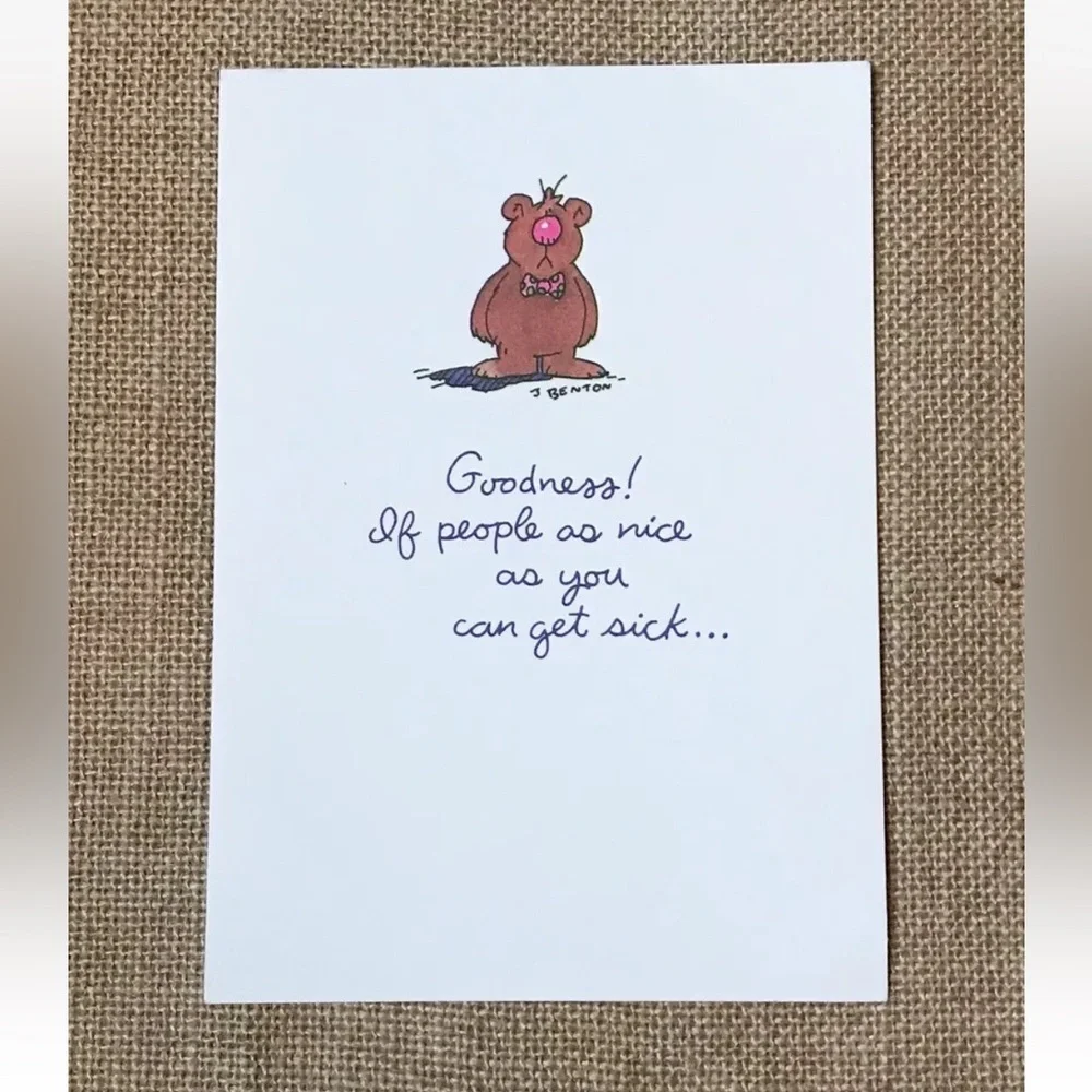 J Benton Get Well Card Sad Teddy Bear Red Nose Kitsch Whimsical Junk Journaling